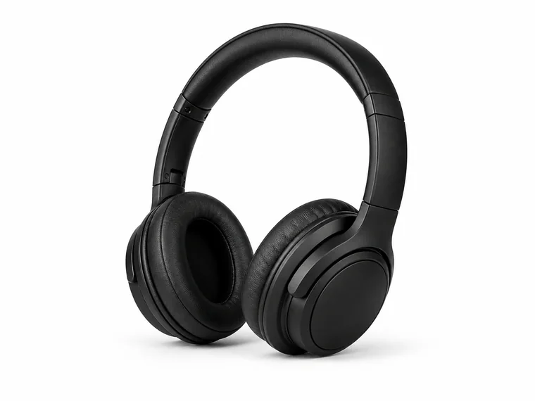 Black headphones on a white Amazon-style image