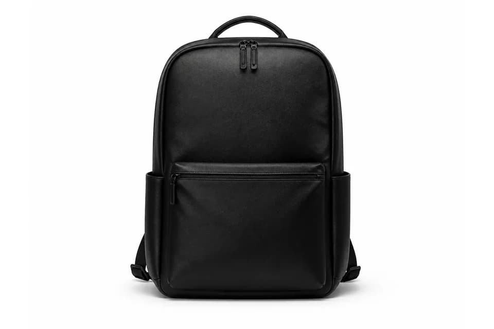 Black backpack on white background